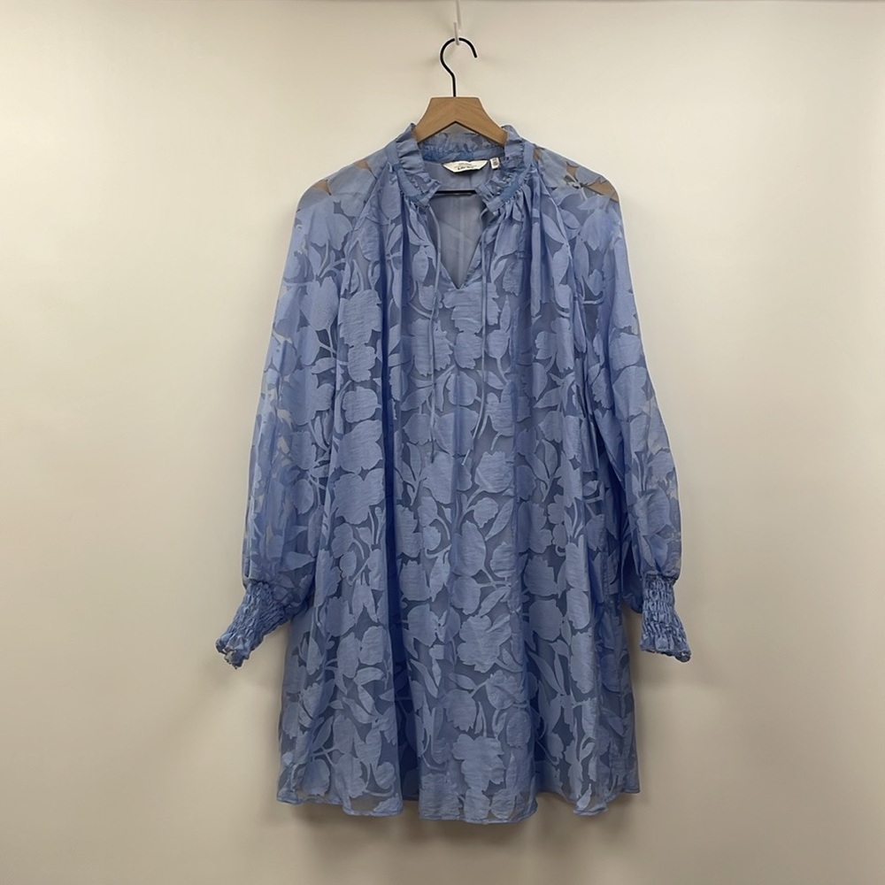 & Other Stories Floral Chiffon Long Sleeve Pullover Shift Dress Preppy Blue 10
